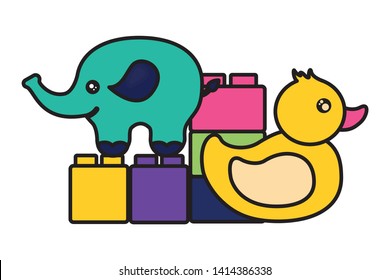 kids toys elephant duck blocks vector illustration