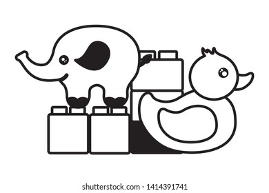 kids toys elephant duck blocks vector illustration
