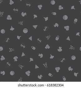 Kids toys freehand drawings doodle seamless pattern. Hand drawn toys design elements background. Textile prints, covers, greeting cards. Bear, car, ball, whirlgig, nesting doll. Vector Illustration.