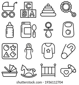 Kids Toys Icon Vector Set. Baby Illustration Sign Collection. Child Symbol Or Logo.