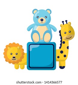 kids toys lion bear giraffe and cube vector illustration