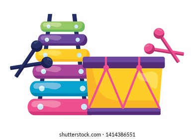 kids toys musical drum xylophone vector illustration