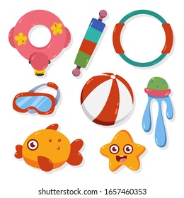 Kids toys for the pool vector cartoon set isolated on a white background.