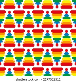 Kids toys pyramid seamless background. Colorful pixeled pyramid vector illustration on a white