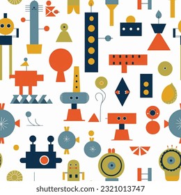 Kids Toys Random Shapes Abstract Characters Wallpaper or Background Vector Seamless Pattern