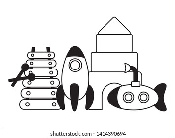 kids toys rocket xylophone submarine puzzles vector illustration