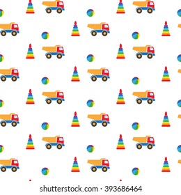Kids toys. Seamless pattern. Vector illustration. Swatch inside.