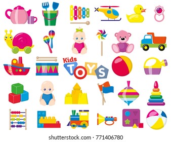 Kids Toys. A Set Of Children's Toys For The Youngest. Vector Illustration.