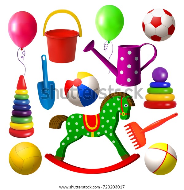 Kids Toys Set Different Toys Outdoor Stock Vector Royalty Free