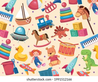 kids toys set icons pattern