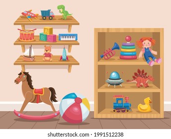 kids toys set icons in room