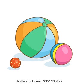 Kids toys. Three colorful children's balls of different sizes. In cartoon style. Isolated on white background. Vector illustration.