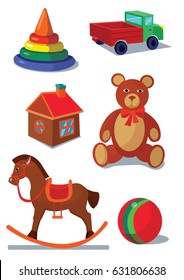 kids, toys, toy, vector, icon, illustration, set,Teddy bear,Dollhouse,pyramid,typewriter,ball,horse