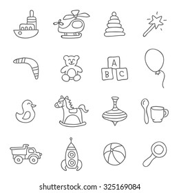 Kids toys. Vector icons, hand-drawn.