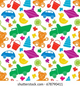 Kids toys - vector seamless pattern. Games for boys and girls