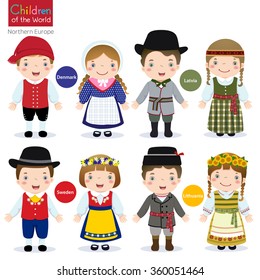 Kids in traditional costume (Denmark, Latvia, Sweden and Lithuania)