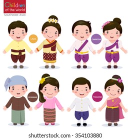 Kids In Traditional Costume; Laos, Cambodia, Myanmar And Thailand