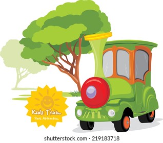 Kids train in amusement park. Vector