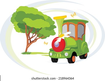 Kids train. Park attraction. Vector