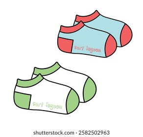 Kids trainer socks vector mockup template technical technical line drawing.