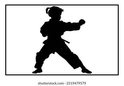 Kids Training karate silhouette, Fast kick fighting technique silhouette