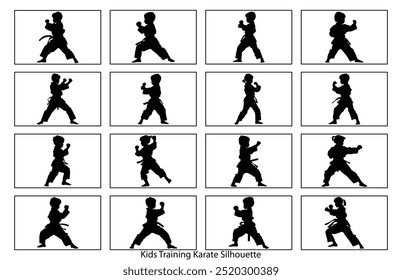 Kids Training Karate Silhouette, Schnelle Kick Kampftechnik Silhouette