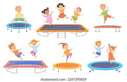 Children Jumping on the Trampoline Stock Vector - Illustration of outdoors,  high: 47968491