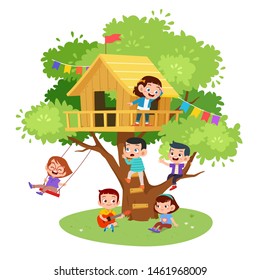 kids tree house vector illustration