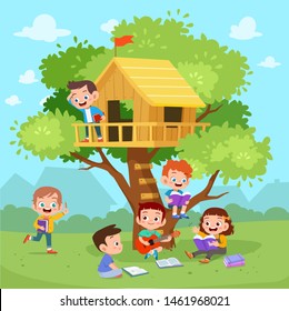 kids tree house vector illustration