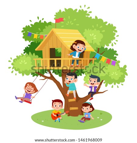 kids tree house vector illustration