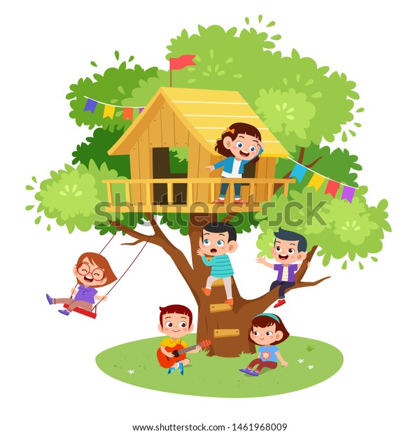 Kids Tree House Vector Illustration Stock Vector (Royalty Free) 1461968009