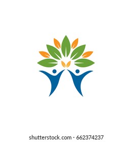 Kids Tree human leaf logo template