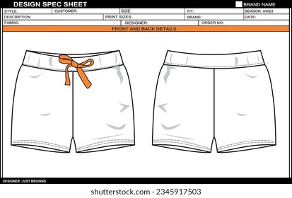 KIDS TRENDY SHORTS FLAT SKETCH FASHION TEMPLATE TECHNICAL DRAWING ILLUSTRATION