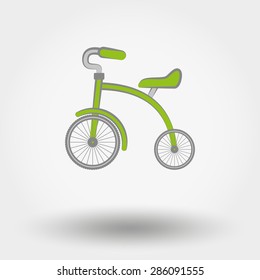 Kids Tricycle flat icon. Vector illustration on a white background. Doodle, cartoon style.