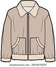 KIDS TRIM TRUCKER JACKET OUTERWEAR WITH FUR FLEECE COLLAR VECTOR ILLUSTRATION