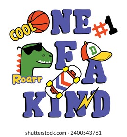 kids typography with head dinosaur funny cartoon