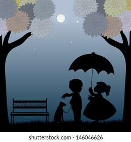 Kids with an umbrella
