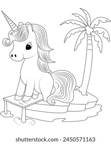 kids unicorn  coloring page , vector art or line art