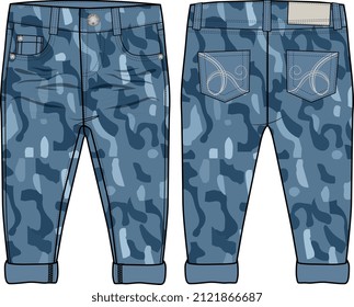 KIDS UNISEX BOTTOM WEAR PANT WITH CAMOUFLAGE PATTERN VECTOR