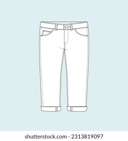 Kids unisex denim pant flat sketch illustration