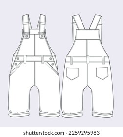 kids unisex dungaree style flat sketch illustration