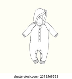 kids unisex newborn baby romper onesie, flat sketch illustration