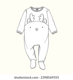 kids unisex newborn baby romper onesie, flat sketch illustration