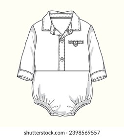 kids unisex newborn baby romper onesie, flat sketch illustration