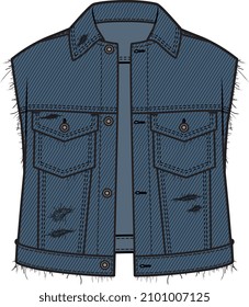 KIDS UNISEX OUTER WEAR DENIM JEANS VEST VECTOR ILLUSTRATION