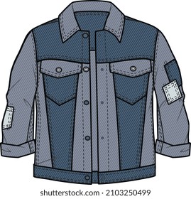 KIDS UNISEX OUTERWEAR CUSTOMIZED DENIM JEANS JACKET VECTOR ILLUSTRATION