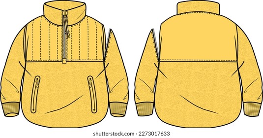 KIDS UNISEX WEAR COSY POPOVER JACKET FRONT AND BACK VECTOR ILLUSTRATION