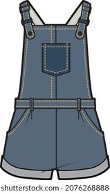 KIDS UNISEX WEAR DENIM JEANS DUNGAREE PINAFORE DRESS JUMPSUIT VECTOR ILLUSTRATION