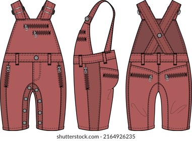 KIDS UNISEX WEAR DUNGAREE PINAFORE DRESS JUMPSUIT VECTOR ILLUSTRATION