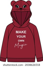 KIDS UNISEX WEAR HOODIE WITH TYPOGRAPHY MAKE YOUR OWN MAGIC GRAPHIC VECTOR ILLUSTRATION